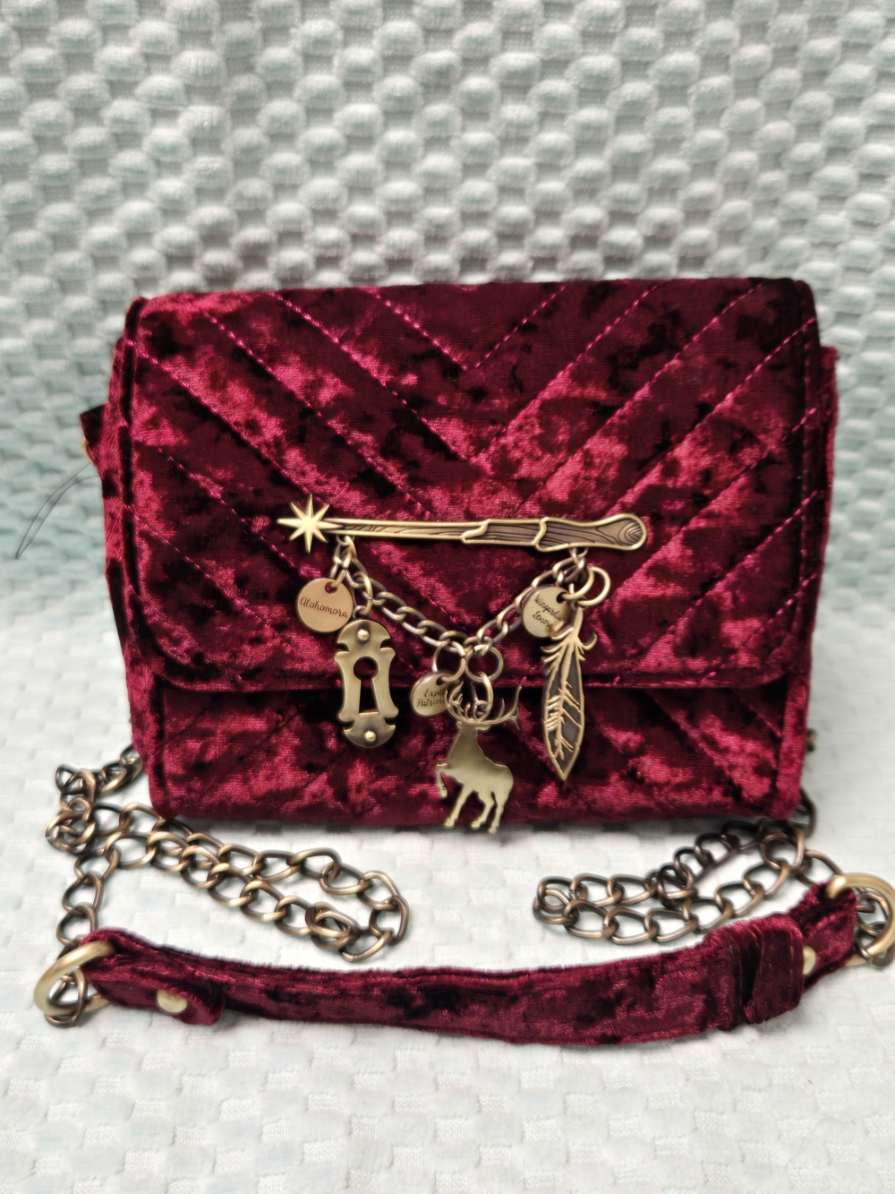Harry Potter Velvet Burgundy Crossbody Bag with Charm Accent
